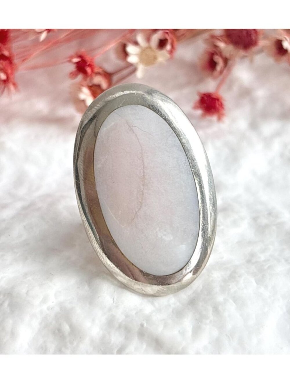 Pink Mother of Pearl Gemstone Minimalist Sterling Silver 925 Vintage Ring - sz 8